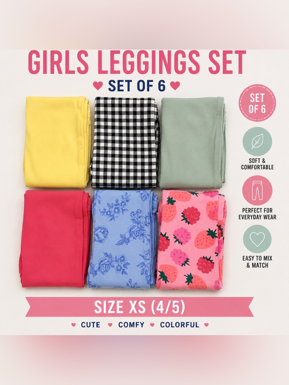 NWT Girls Wonder Nation 6-Pack XS (4/5) Leggings Set